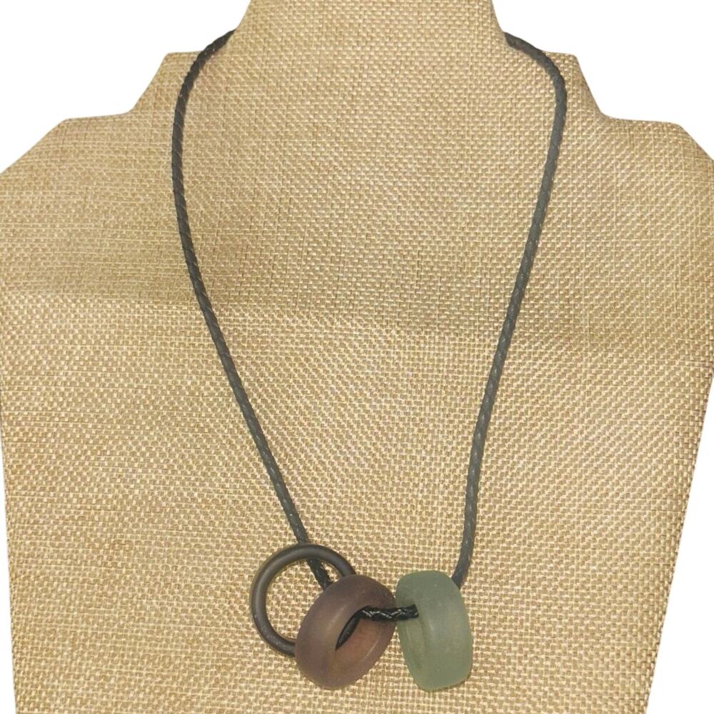Seaglass Bottleneck Necklace 18” Length on Black Cord Beachy